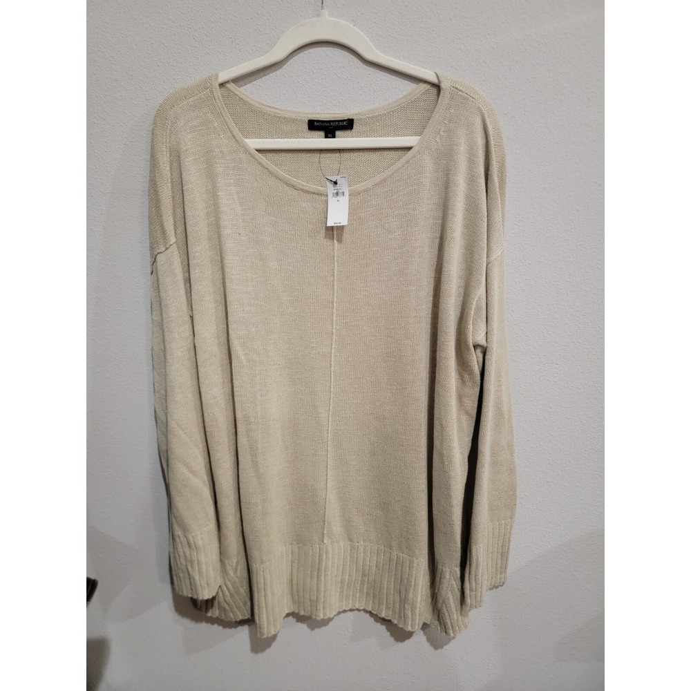 BANANA REPUBLIC‎ WOMEN'S L SCOOP NECK CREAM/OATMEAL OVERSIZED SWEATER NWT